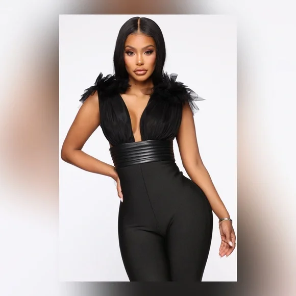 BRAND NEW/ Tulle Top Bandage Jumpsuit - Picture 3 of 7